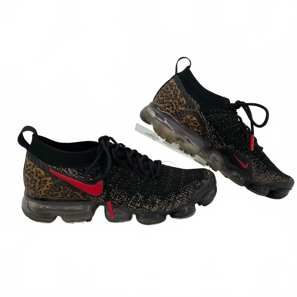 Nike Black Brown Leopard Print Air VaporMax Flyknit 2 Sneakers | Women’s US 8.5
